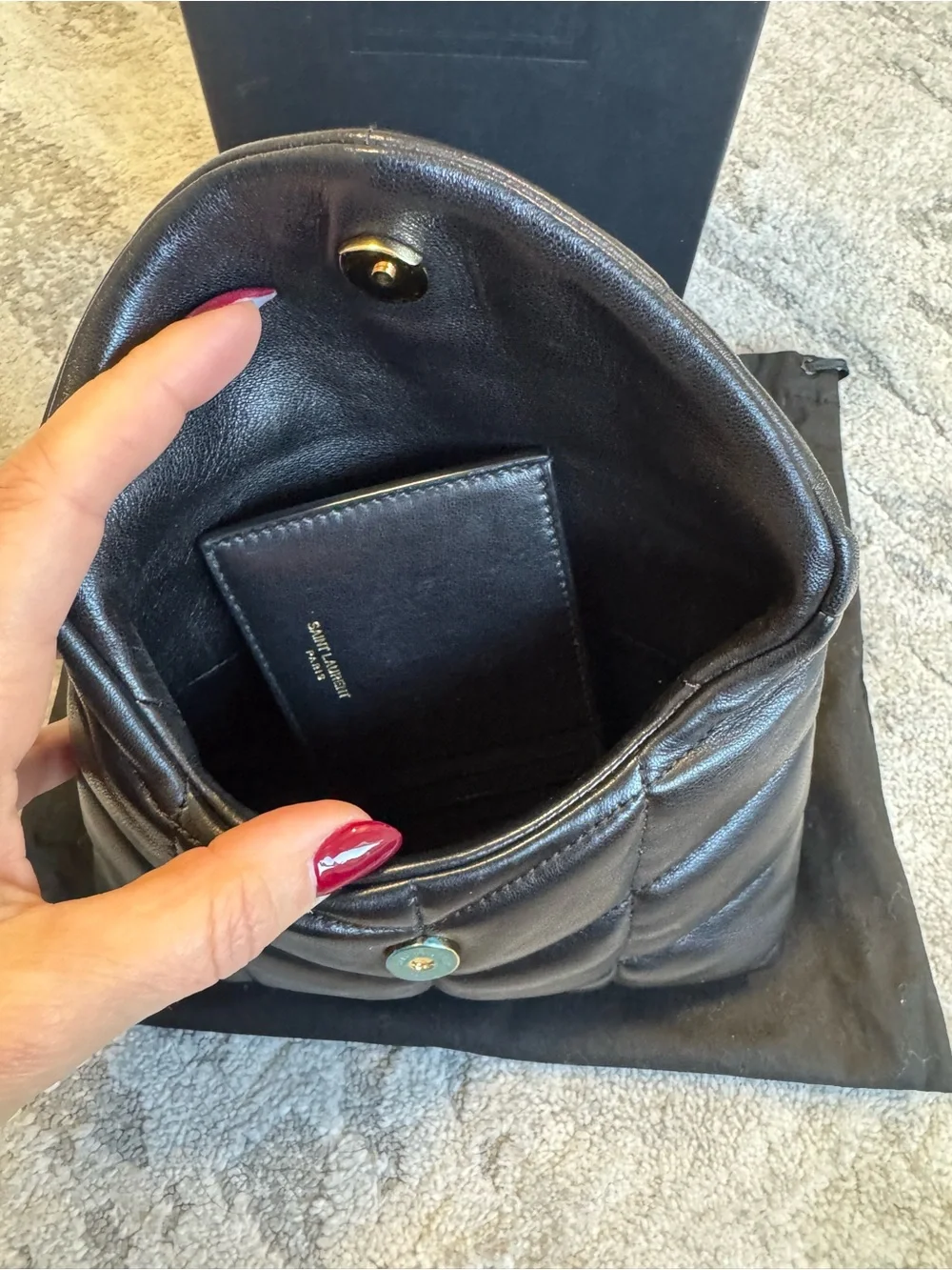 Yves Saint Laurent Black Quilted Leather Puffer Clutch with Gold YSL Logo - Picture 6 of 14